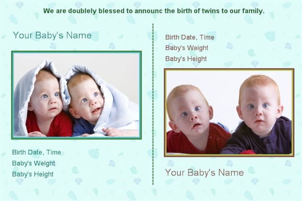 ベビーの誕生のお知らせ photo templates 双子のベビーの誕生のお知らせ2